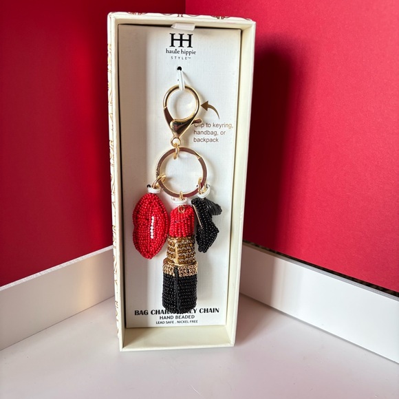Haute Hippie Handbags - HANDBAG CHARM by Haute Hippie -hand beaded -lipstick heels, lips NWT